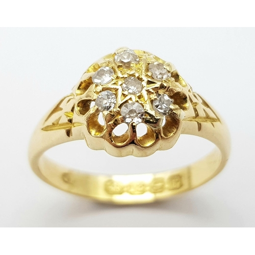 268 - AN ANTIQUE 18K YELLOW GOLD DIAMOND OLD CUT RING. Hallmarked Birmingham, 1916. 0.20ctw, size J, 2.8g ... 