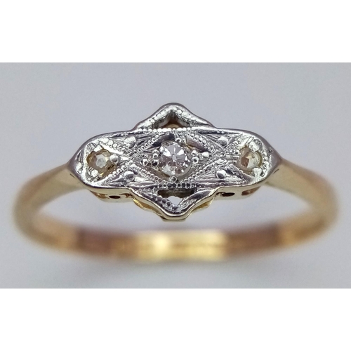 298 - AN 18K YELLOW GOLD & PLATINUM VINTAGE DIAMOND RING. Size O, 2.2g total weight. Ref: SC 9042