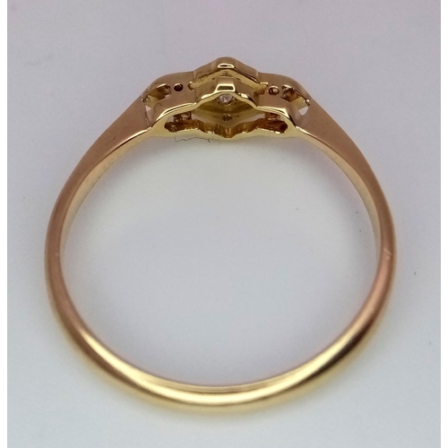 298 - AN 18K YELLOW GOLD & PLATINUM VINTAGE DIAMOND RING. Size O, 2.2g total weight. Ref: SC 9042