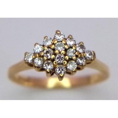 300 - A 18K YELLOW GOLD DIAMOND CLUSTER RING 0.25CT 2.9G SIZE N

A/S 1026