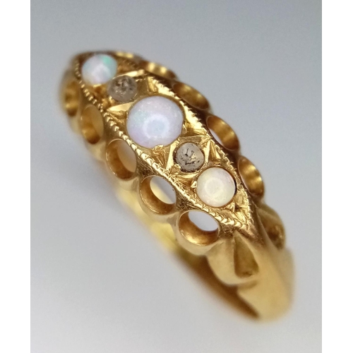 326 - AN ANTIQUE 18K YELLOW GOLD DIAMOND & OPAL 5 STONE RING. Hallmarked Birmingham, 1915. Size N, 2.2g to... 