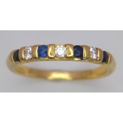 333 - AN 18K YELLOW GOLD DIAMOND & SAPPHIRE BAND RING. 0.15ctw, size M, 2.5g total weight. Ref: SC 9048