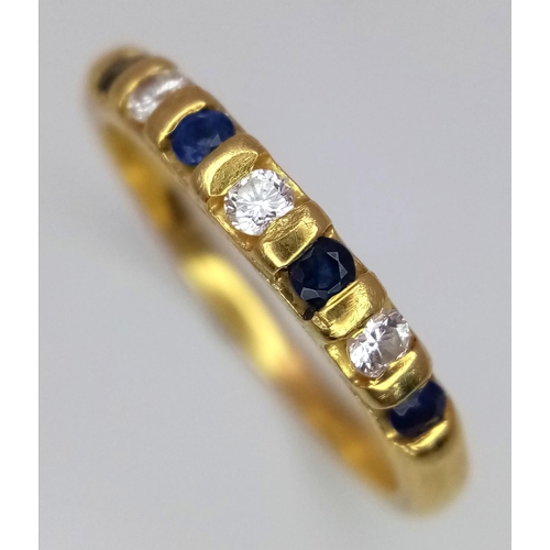 333 - AN 18K YELLOW GOLD DIAMOND & SAPPHIRE BAND RING. 0.15ctw, size M, 2.5g total weight. Ref: SC 9048