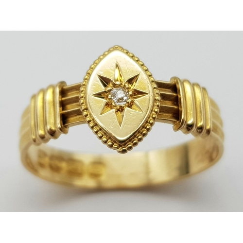 340 - AN ANTIQUE 18K YELLOW GOLD DIAMOND RING. Hallmarked Birmingham, 1894. Size O, 2.5g total weight. Ref... 