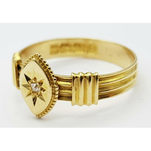 340 - AN ANTIQUE 18K YELLOW GOLD DIAMOND RING. Hallmarked Birmingham, 1894. Size O, 2.5g total weight. Ref... 