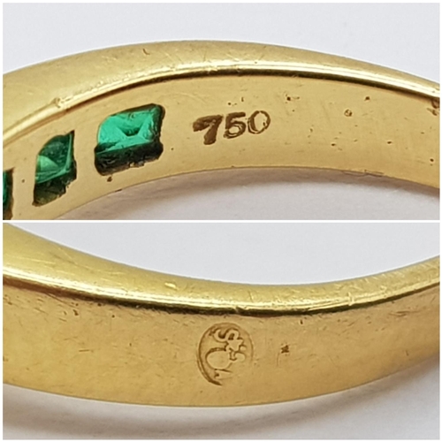 492 - AN 18K YELLOW GOLD DIAMOND & EMERALD RING. Size J, 2.3g total weight. Ref: SC 9052