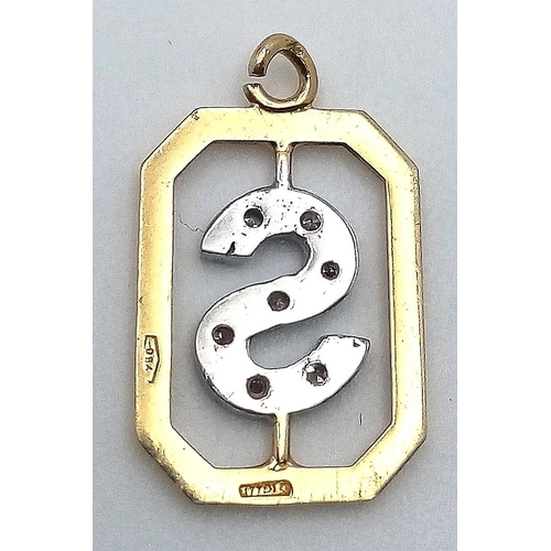 599 - AN 18K YELLOW GOLD DIAMOND SET INITIAL S CHARM. 16mm length, 0.9g total weight. Ref: SC 9041