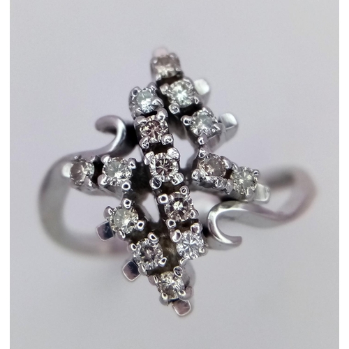 66 - AN 18K WHITE GOLD DIAMOND FANCY CLUSTER RING. 0.25ctw, size O, 4.6g total weight. Ref: SC 9036