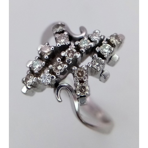 66 - AN 18K WHITE GOLD DIAMOND FANCY CLUSTER RING. 0.25ctw, size O, 4.6g total weight. Ref: SC 9036