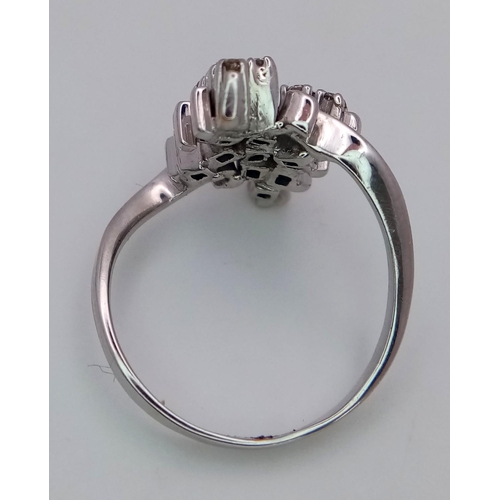 66 - AN 18K WHITE GOLD DIAMOND FANCY CLUSTER RING. 0.25ctw, size O, 4.6g total weight. Ref: SC 9036