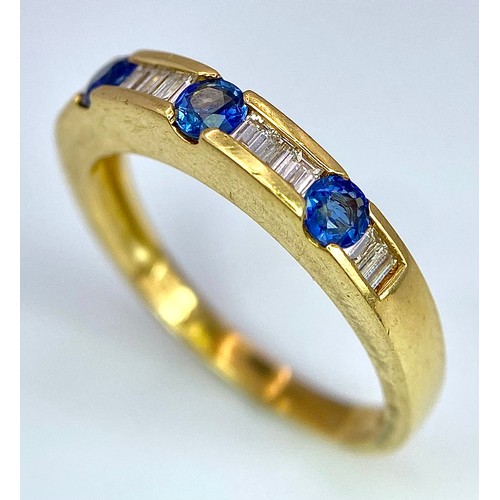 80 - AN 18K YELLOW GOLD DIAMOND & SAPPHIRE BAND RING. 0.20ctw, size O, 3.6g total weight. Ref: SC 9037