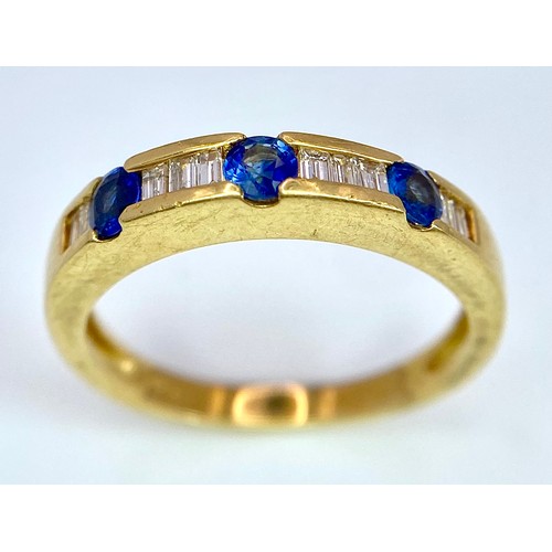 80 - AN 18K YELLOW GOLD DIAMOND & SAPPHIRE BAND RING. 0.20ctw, size O, 3.6g total weight. Ref: SC 9037