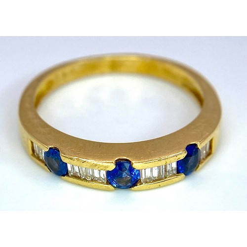 80 - AN 18K YELLOW GOLD DIAMOND & SAPPHIRE BAND RING. 0.20ctw, size O, 3.6g total weight. Ref: SC 9037