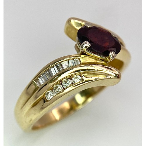 186 - A 14K YELLOW GOLD DIAMOND & GARNET TWISTED RING 0.20CT 5.4G SIZE R

SC 9074