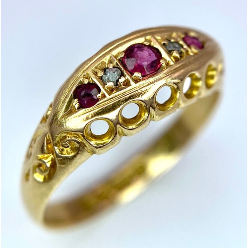 307 - A 18K YELLOW GOLD ANTIQUE DIAMOND & RUBY RING 2.3G SIZE L HALLMARKED CHESTER 1729

A/S 1040 - 2