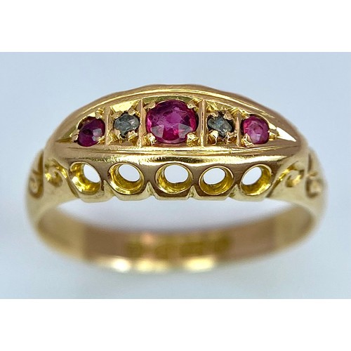 307 - A 18K YELLOW GOLD ANTIQUE DIAMOND & RUBY RING 2.3G SIZE L HALLMARKED CHESTER 1729

A/S 1040 - 2