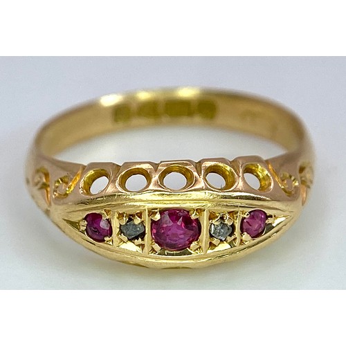 307 - A 18K YELLOW GOLD ANTIQUE DIAMOND & RUBY RING 2.3G SIZE L HALLMARKED CHESTER 1729

A/S 1040 - 2