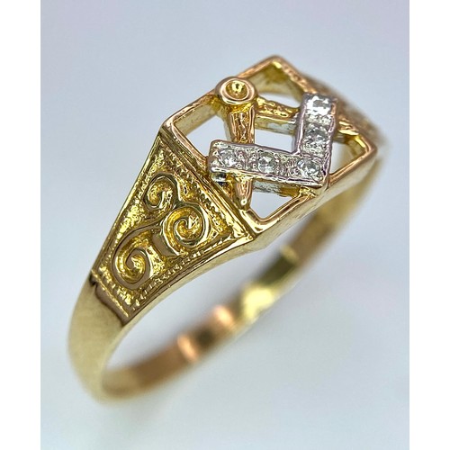 335 - A 9K YELLOW GOLD DIAMOND SET MASONIC SYMBOL RING 2.7G SIZE U 1/2

SPAS 9017