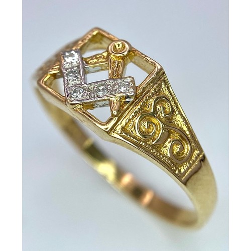 335 - A 9K YELLOW GOLD DIAMOND SET MASONIC SYMBOL RING 2.7G SIZE U 1/2

SPAS 9017