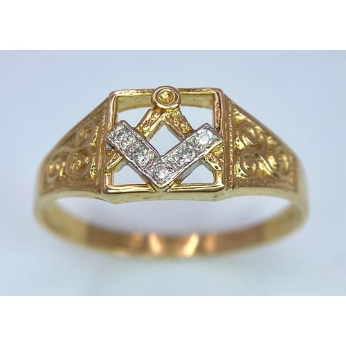 335 - A 9K YELLOW GOLD DIAMOND SET MASONIC SYMBOL RING 2.7G SIZE U 1/2

SPAS 9017