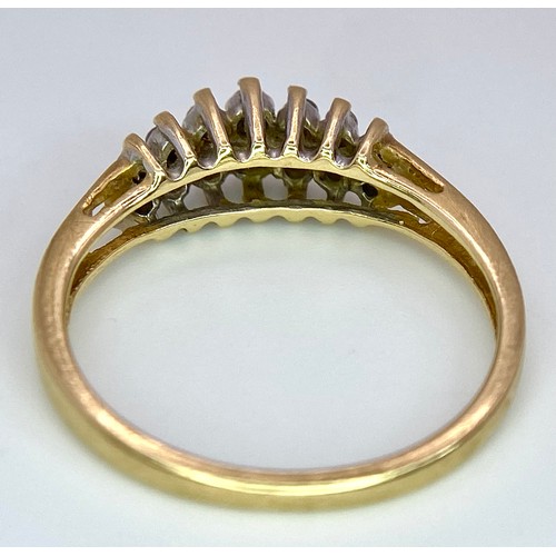 394 - A 14K YELLOW GOLD 2 ROW DIAMOND RING. 0.25ctw, size N, 2.3g total weight. Ref: SC 9029