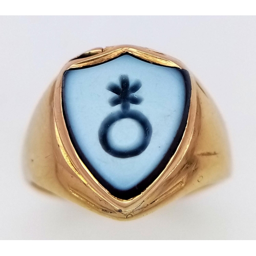 120 - A 18ct Yellow Gold (tested as) Shield Ring, size K1/2, 5g total weight.

ref: 1494I