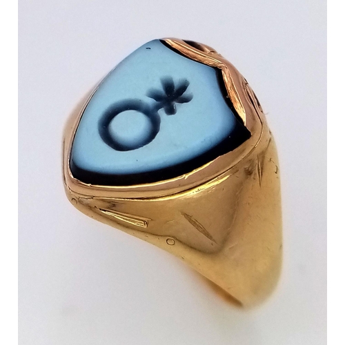 120 - A 18ct Yellow Gold (tested as) Shield Ring, size K1/2, 5g total weight.

ref: 1494I