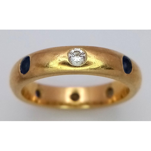 26 - A 18K YELLOW GOLD DIAMOND & SAPPHIRE SET BAND RING 0.20CT DIAMONDS & 0.25CT SAPPHIRES 5.5G SIZE K.

... 