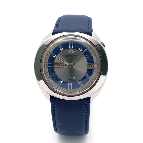 359 - A Vintage Orient 21 Jewels Automatic Gents Watch. Blue leather strap. Stainless steel case - 40mm. T... 