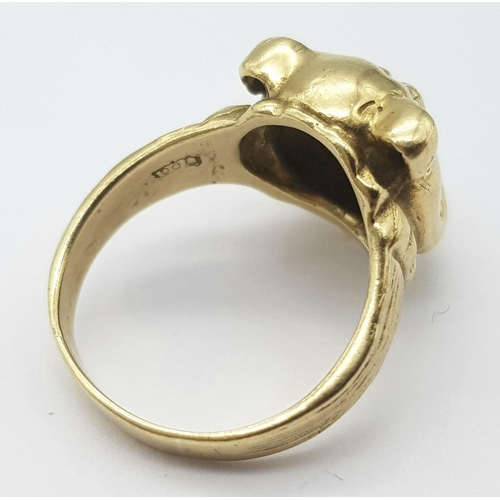 94 - A 9K YELLOW GOLD BULLDOG RING 8G SIZE P

SC 9060