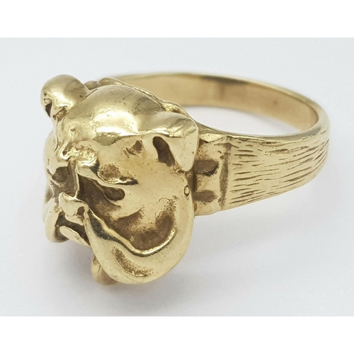 94 - A 9K YELLOW GOLD BULLDOG RING 8G SIZE P

SC 9060