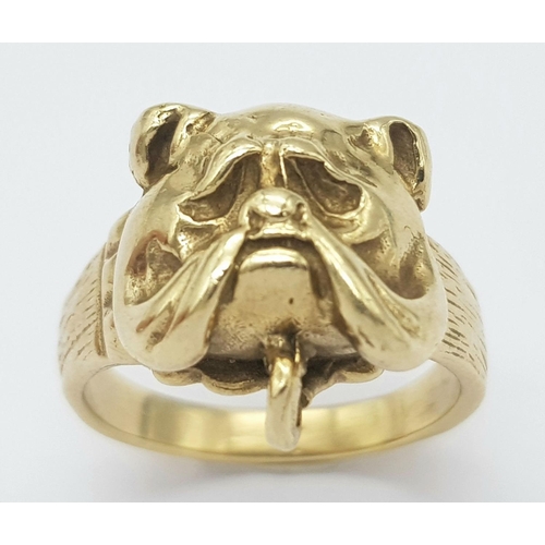 94 - A 9K YELLOW GOLD BULLDOG RING 8G SIZE P

SC 9060