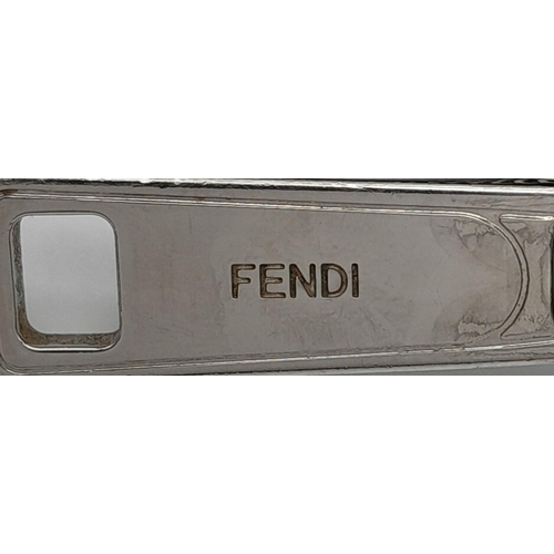 170 - A Fendi Black, Grey and Yellow Diagonal Men's Clutch/Pouch. Leather and canvas exterior with silver-... 