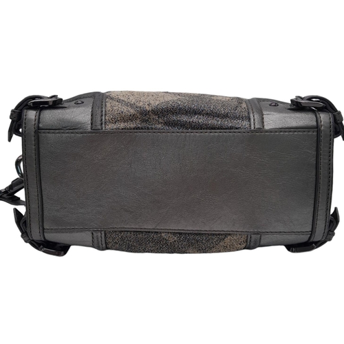 226 - A Burberry Metallic Grey Smoke Check Bag. Canvas exterior with leather trim, leather straps, black-t... 