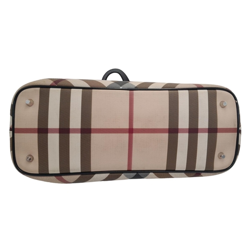 229 - A Burberry Beige Check Nova Bag. Coated canvas exterior with leather trim, two leather straps, silve... 