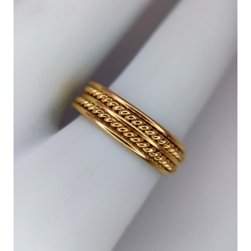 228 - A 16ct Yellow Gold (tested as) Stacking Ring, size I, 2.7g total weight.

ref: 1515I