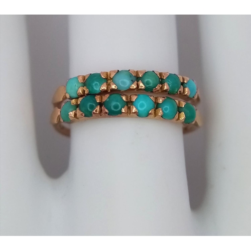 235 - A 14ct Yellow Gold (tested as) Turquoise Stacking Ring, size L, 2.6g total weight.

ref: 1513I