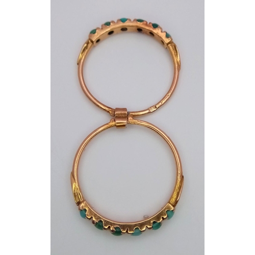 235 - A 14ct Yellow Gold (tested as) Turquoise Stacking Ring, size L, 2.6g total weight.

ref: 1513I