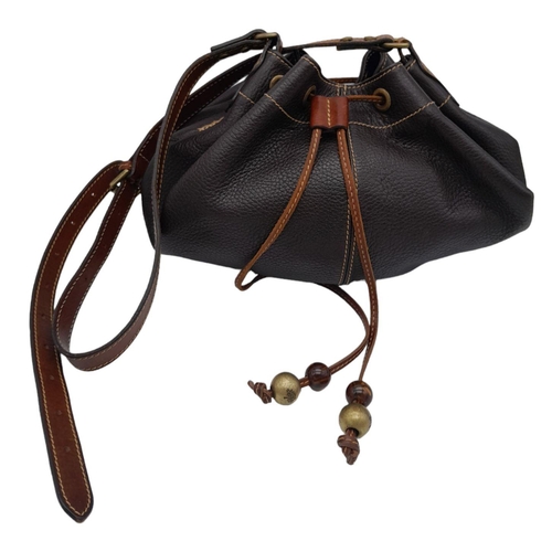 240 - A Mulberry Brown Drawstring Bag. Leather exterior with gold-toned hardware, adjustable strap and dra... 