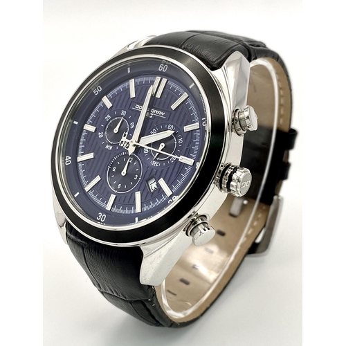 519 - A Jorg Gray Chronograph Gents Watch. Black leather strap. Stainless steel case - 45mm. Blue dial wit... 