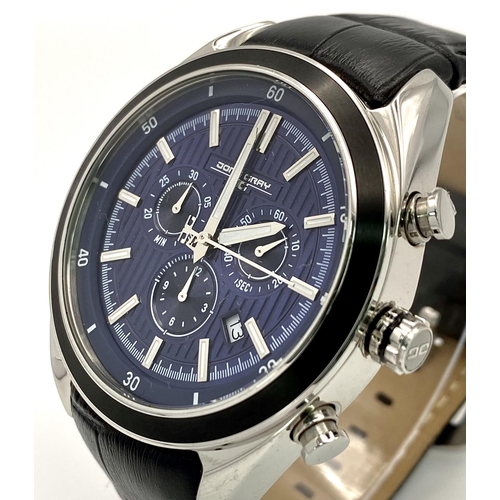 519 - A Jorg Gray Chronograph Gents Watch. Black leather strap. Stainless steel case - 45mm. Blue dial wit... 