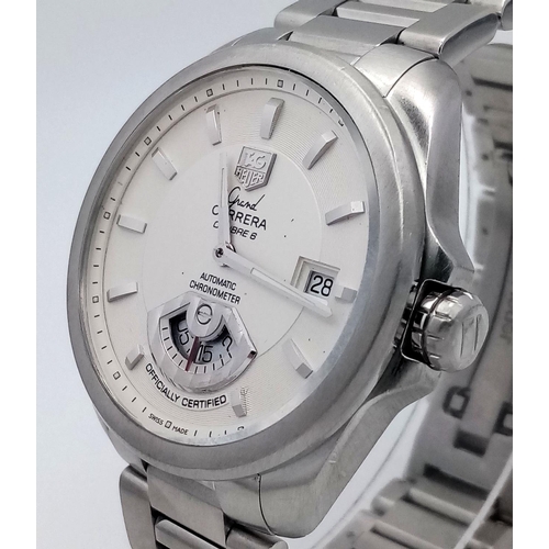 53 - A Tag Heuer Grand Carrera Automatic Gents Watch. Stainless steel bracelet and case - 41mm. White dia... 