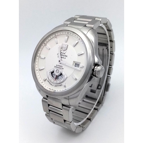 53 - A Tag Heuer Grand Carrera Automatic Gents Watch. Stainless steel bracelet and case - 41mm. White dia... 