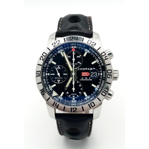 81 - A Chopard Mille Miglia Automatic Gents Watch. Black leather strap. Stainless steel case - 42mm. Blac... 