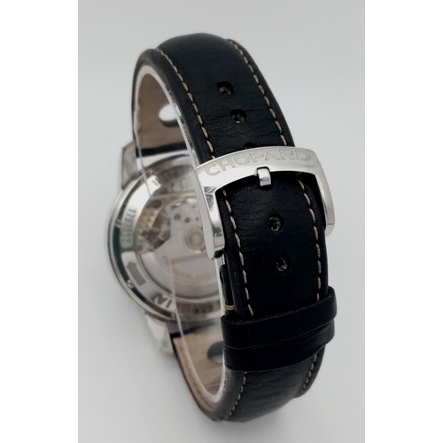 81 - A Chopard Mille Miglia Automatic Gents Watch. Black leather strap. Stainless steel case - 42mm. Blac... 