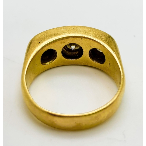 17 - A Vintage 18K Yellow Gold Three Diamond Gypsy Ring. 1ctw. Size U/V. 16.2g total weight.