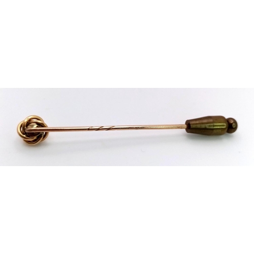 157 - A Gorgeous Antique 15K Yellow Gold and Diamond Stick Pin. 1.5g total weight. Weight does not include... 