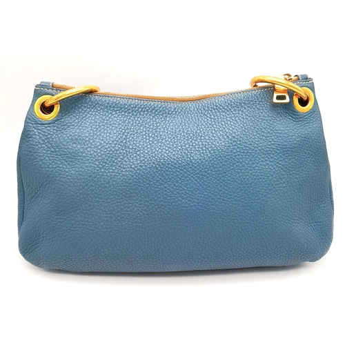 184 - A Prada Marine Blue Vitello Daino Shoulder Bag. Leather exterior with gold-toned hardware, adjustabl... 