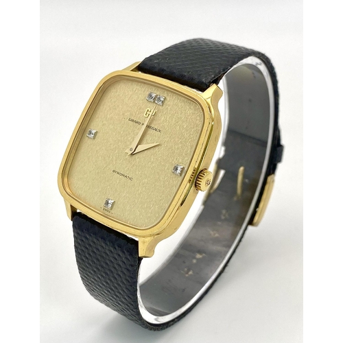 283 - A Girard Perregaux Gold Plated Gyromatic Gents Watch. Black leather strap. Gold plated case - 35mm. ... 