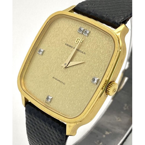 283 - A Girard Perregaux Gold Plated Gyromatic Gents Watch. Black leather strap. Gold plated case - 35mm. ... 